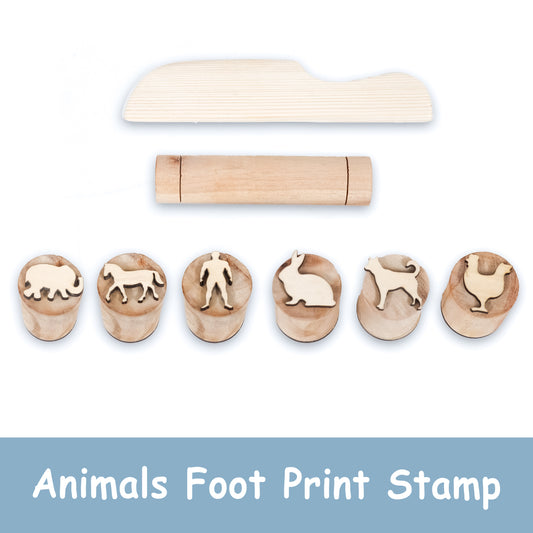Animal Footprint Stamp Set with Wooden Rolling Pin and Knife