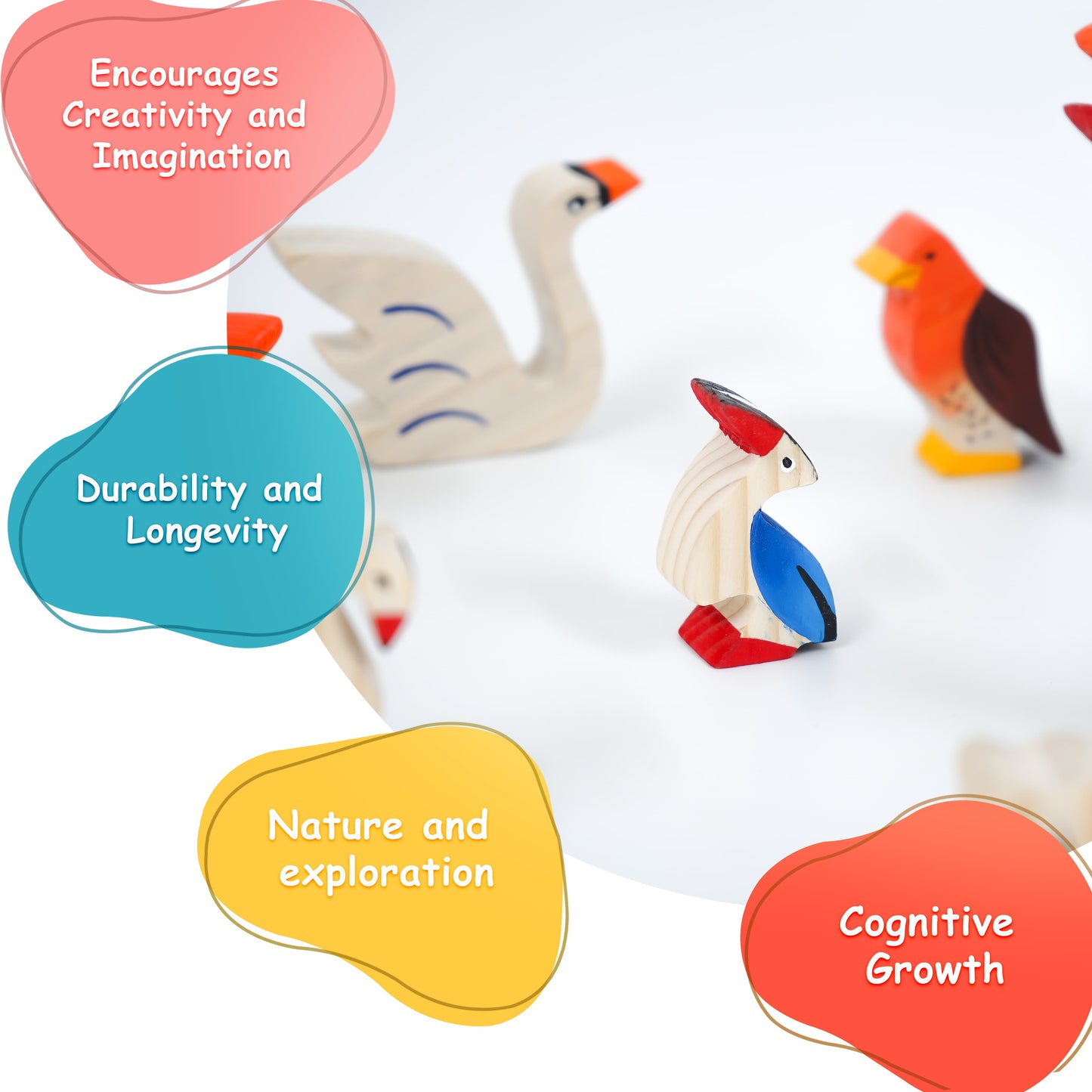 MoonBirds Wooden Bird Figurine Set – Neem Wood Montessori Toys
