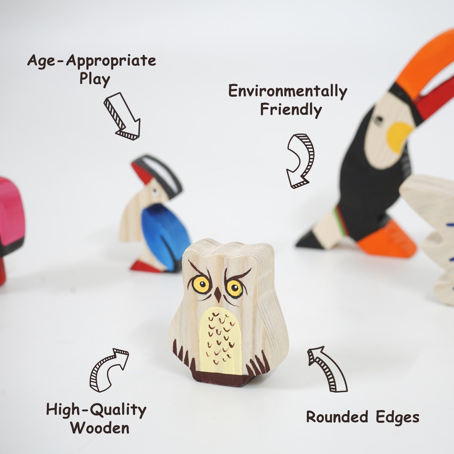MoonBirds Wooden Bird Figurine Set – Neem Wood Montessori Toys