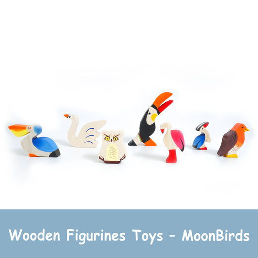 MoonBirds Wooden Bird Figurine Set – Neem Wood Montessori Toys