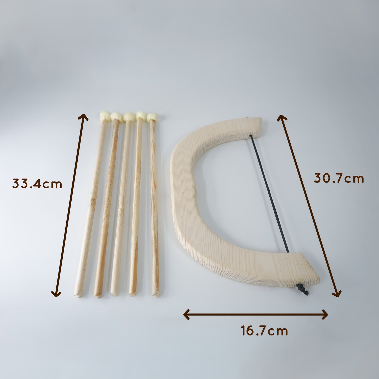Handmade Wooden Bow and Arrow Set with Pom-Pom Arrows – Eco-Friendly Outdoor Archery Toy for Kids