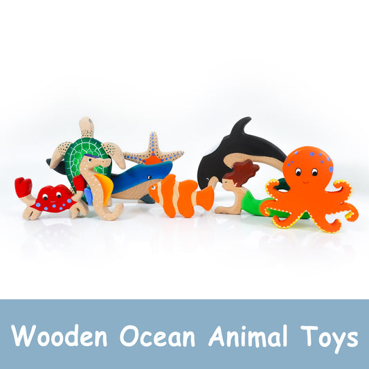 Wooden Ocean Animal Toys Set – Handcrafted Neem Wood Sea Creatures