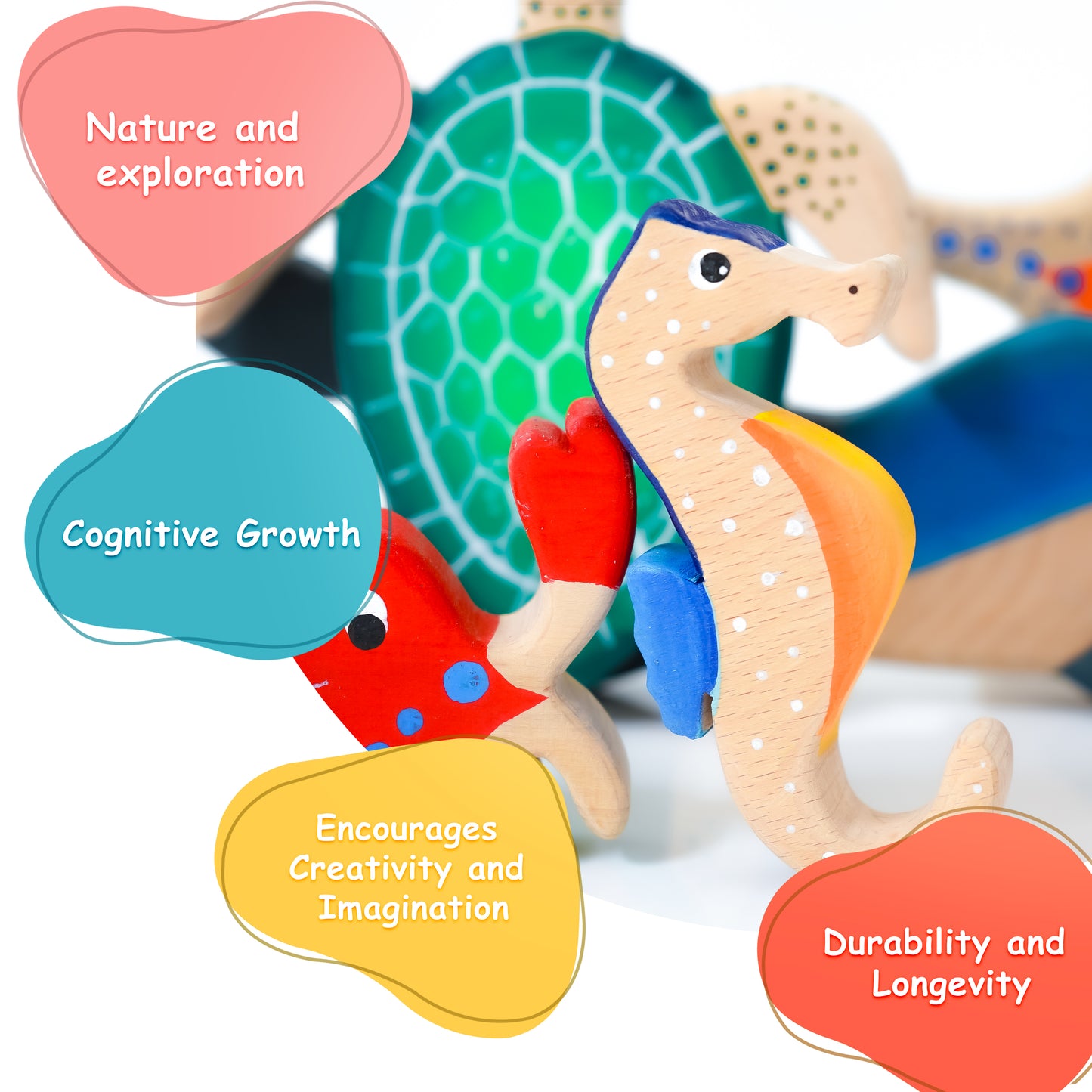 Wooden Ocean Animal Toys Set – Handcrafted Neem Wood Sea Creatures