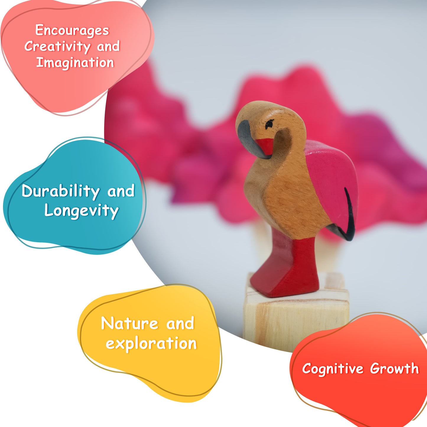 Handcrafted Wooden Flamingo Toy – Neem Wood Montessori Figurine