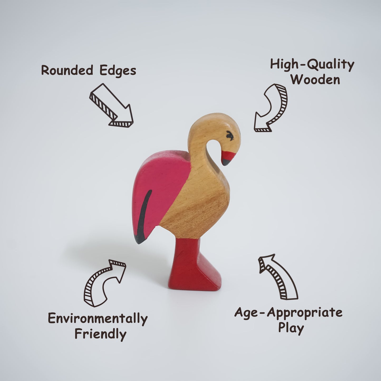 Handcrafted Wooden Flamingo Toy – Neem Wood Montessori Figurine