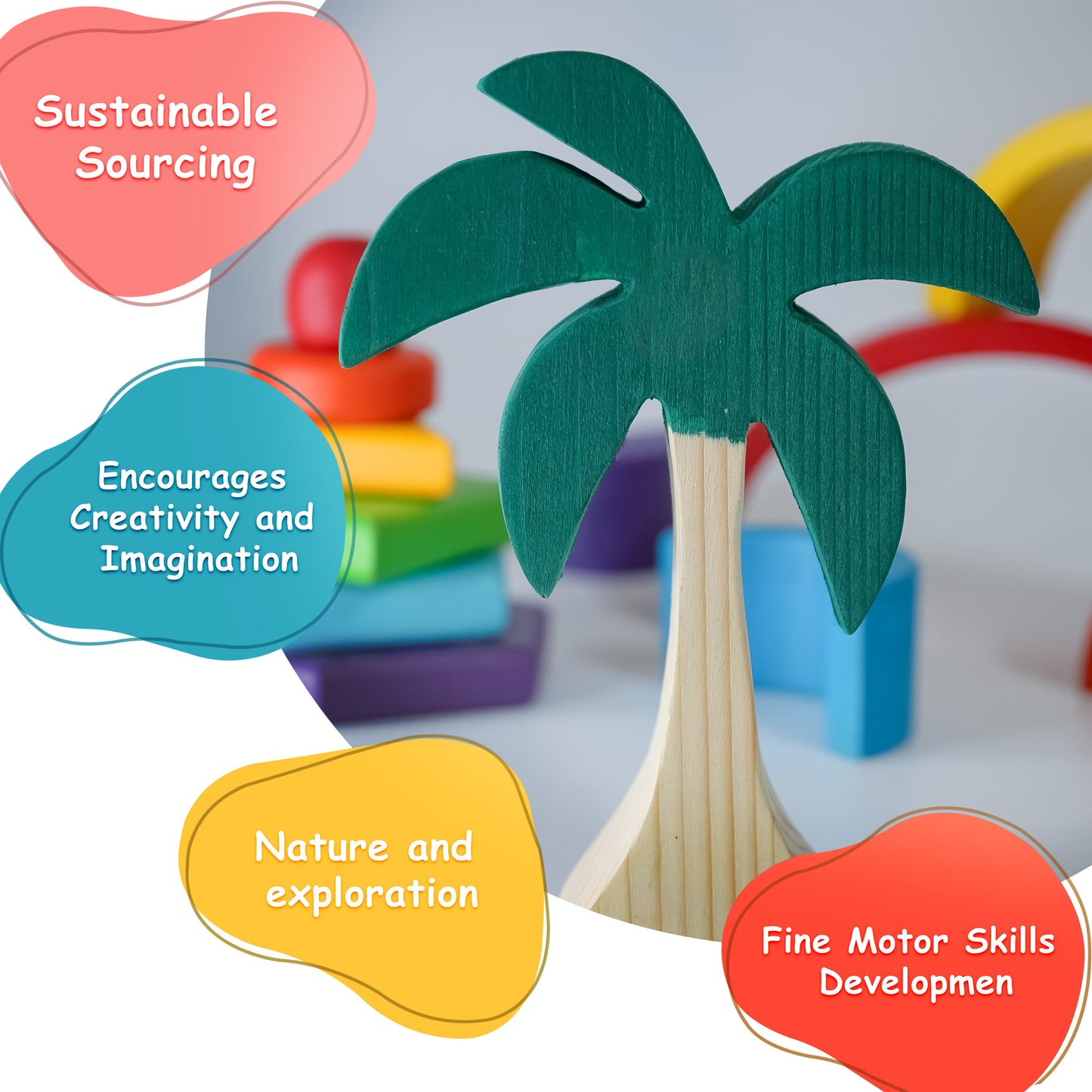 Eco-Friendly Colored Wooden Palm Tree Toy
