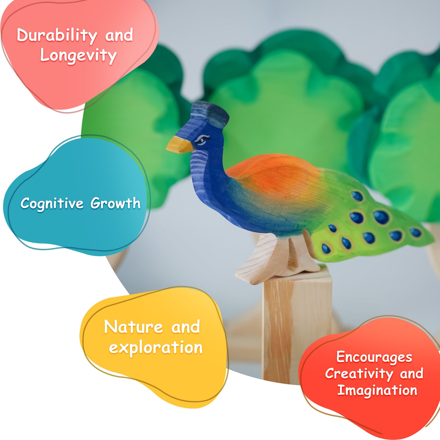 Wooden Bird Toys – Indian Peacock Figurine