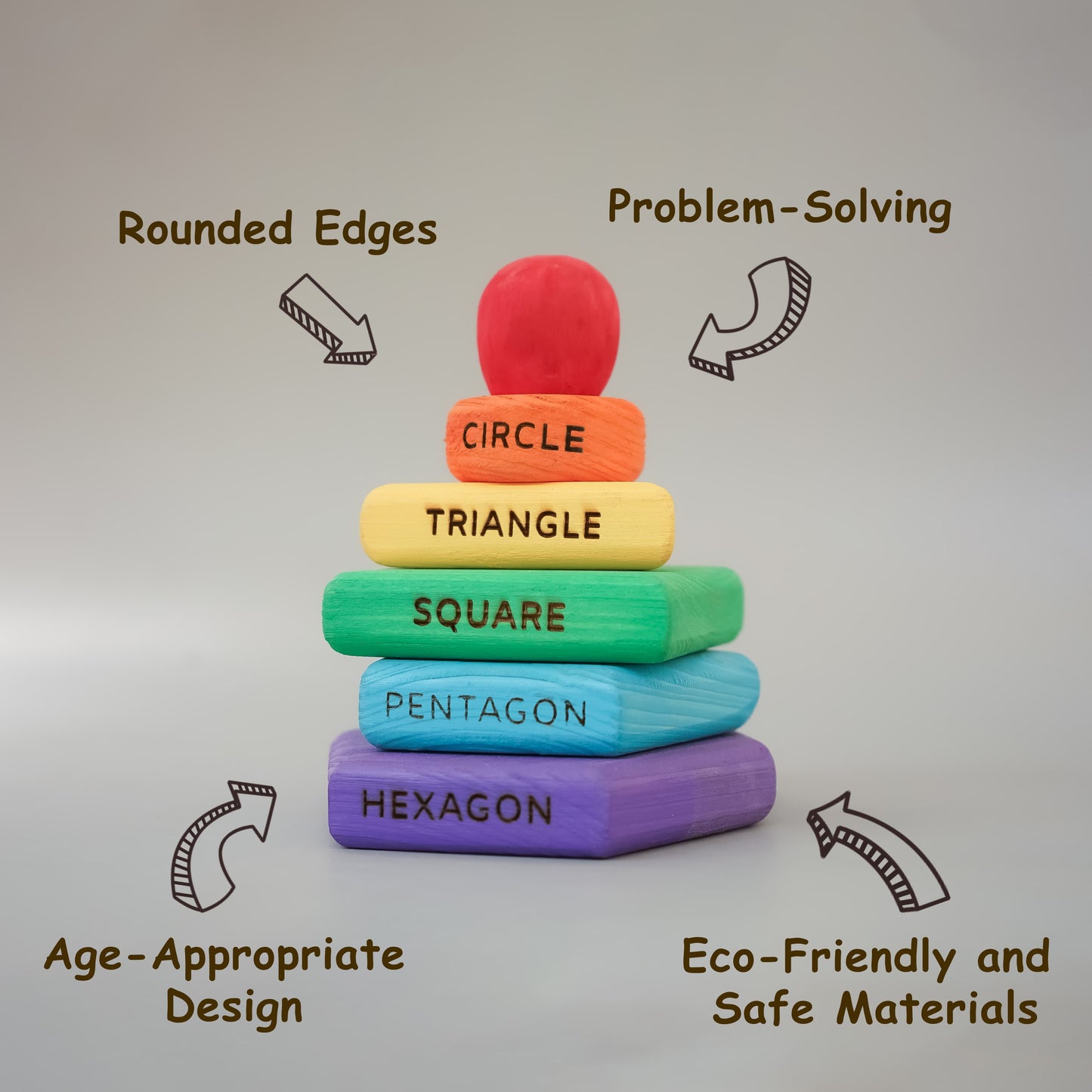Rainbow Wooden Stacker Toys – Shape