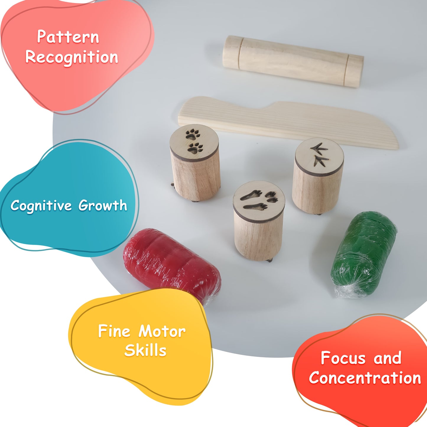 Animal Footprint Stamp Set with Wooden Rolling Pin and Knife