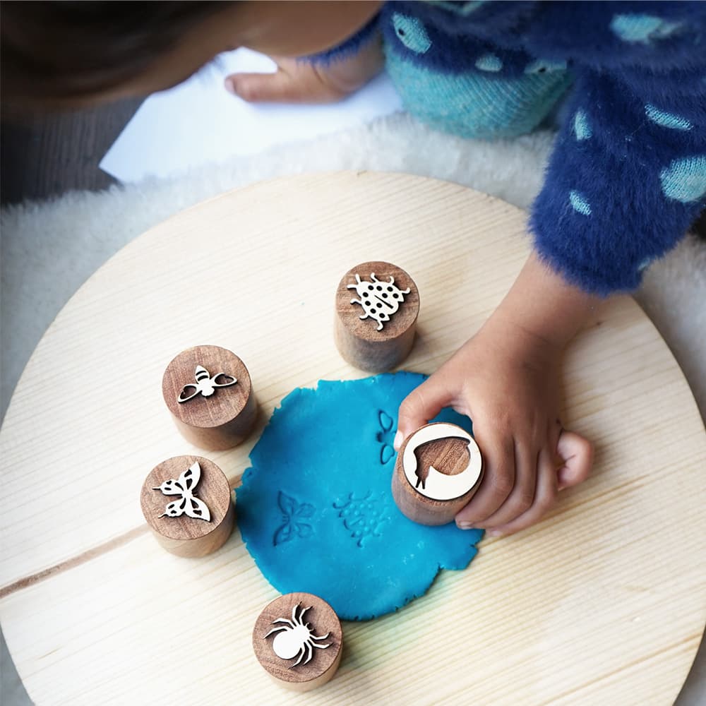 Playing Baby with Wooden Insects Stamps Set Toys