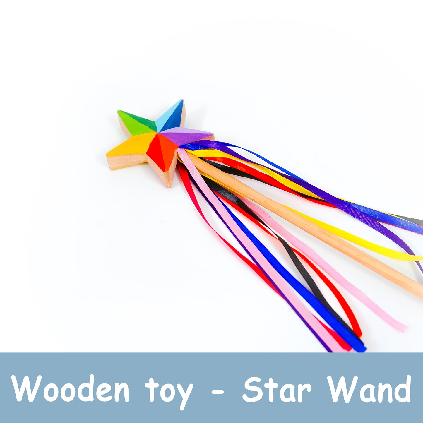 Magical Wooden Star Wand with Ribbons