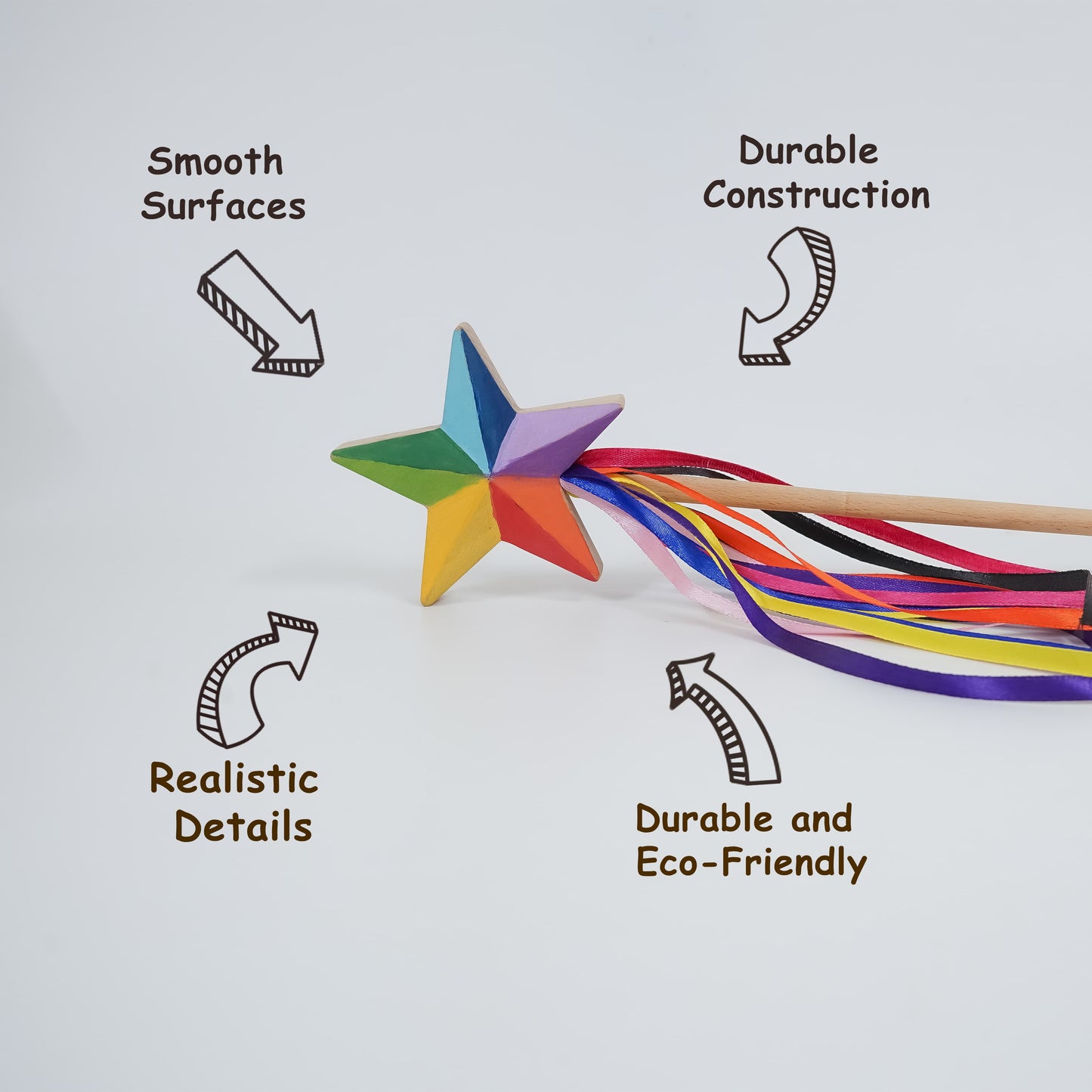 Magical Wooden Star Wand with Ribbons