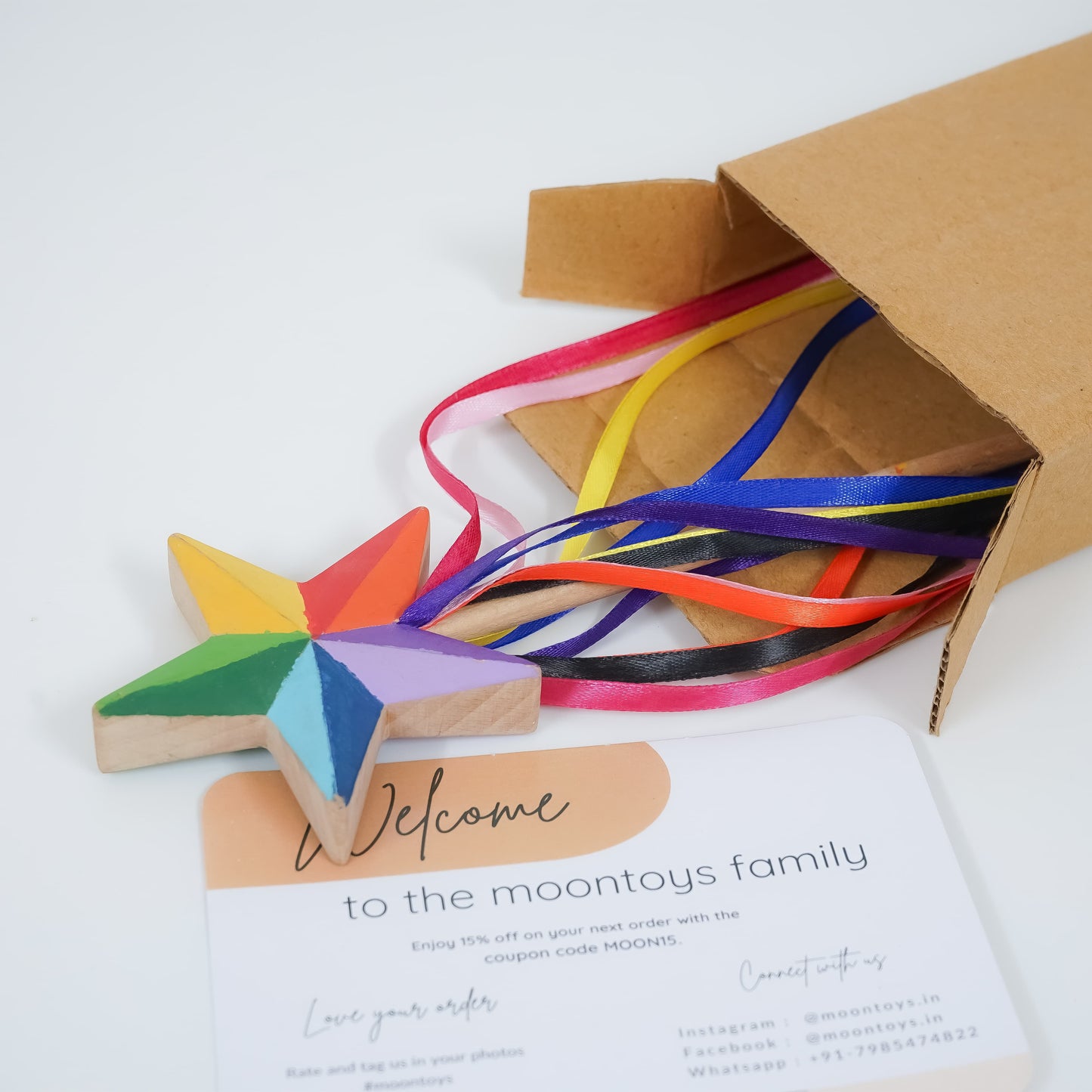 Magical Wooden Star Wand with Ribbons