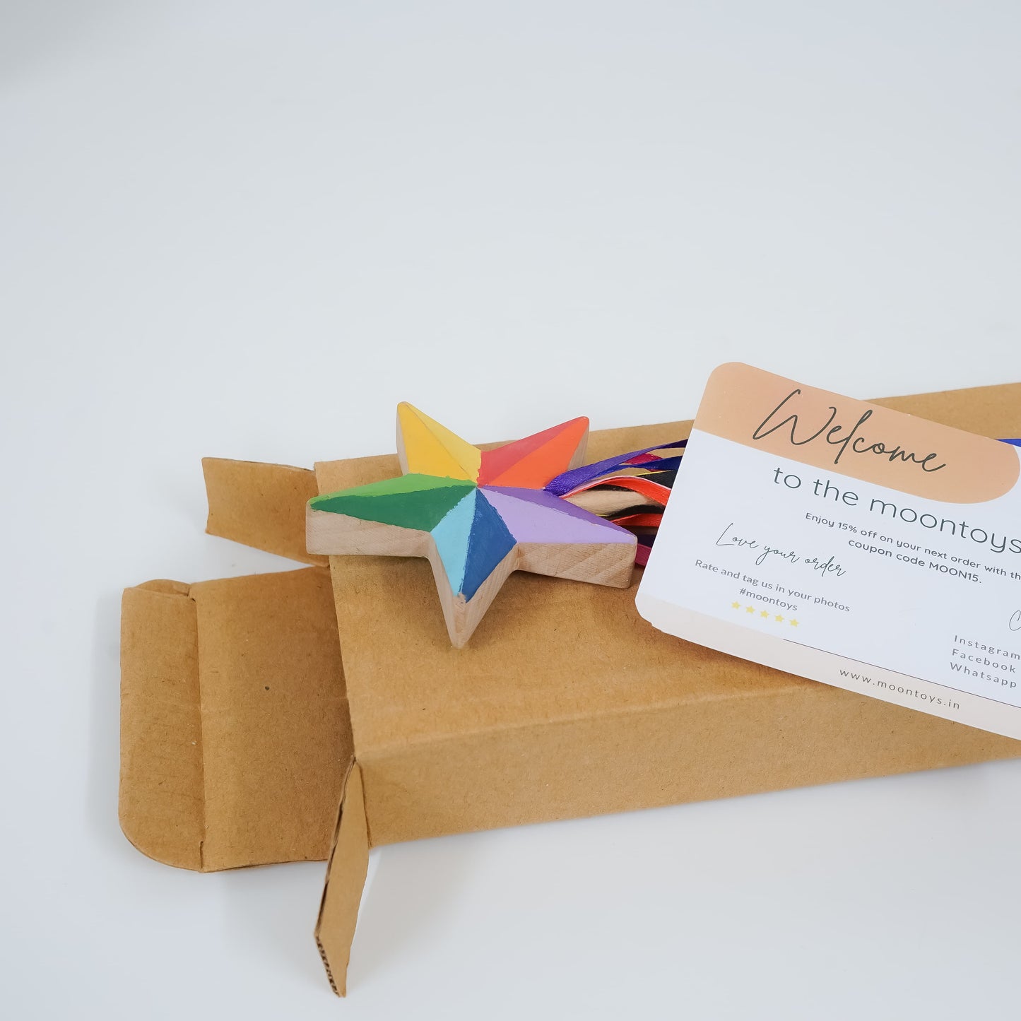 Magical Wooden Star Wand with Ribbons