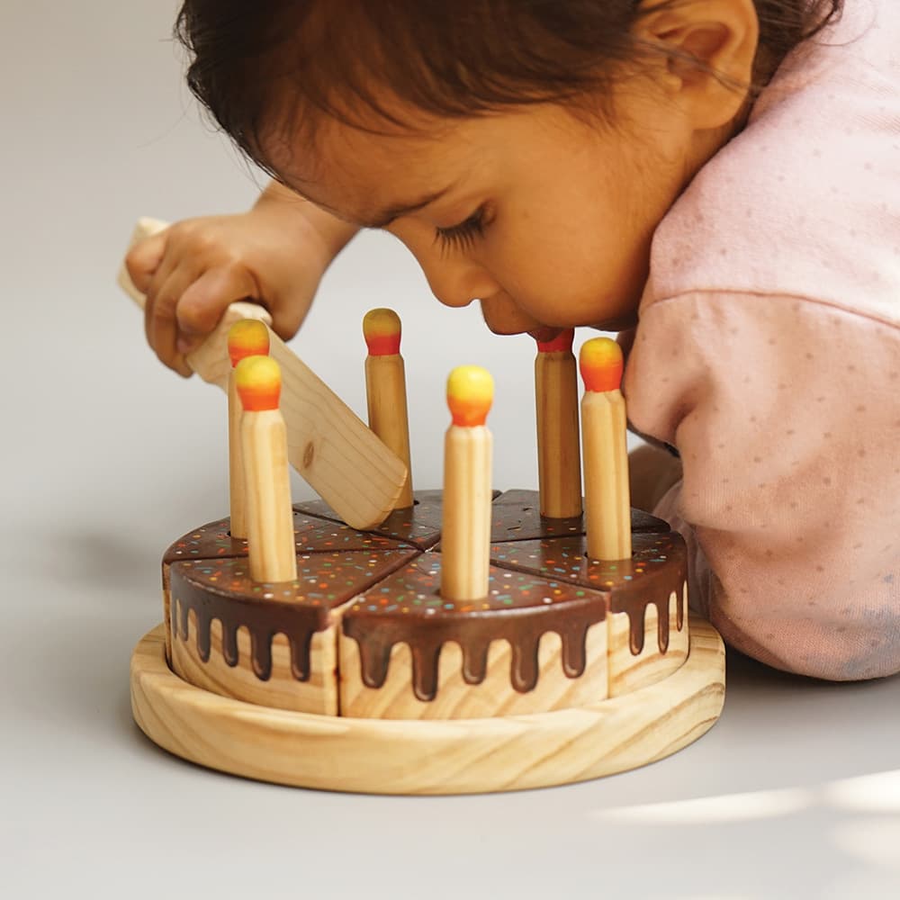 Playing Baby with Wooden Chocolate Cake Toy