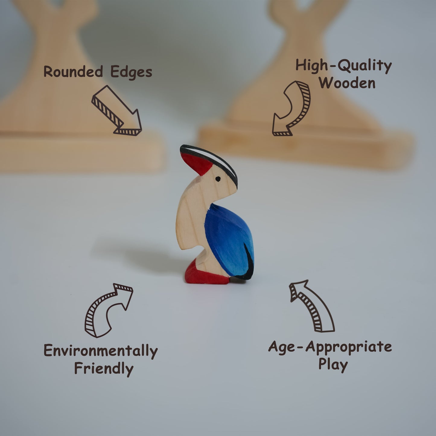 Handcrafted Wooden Woodpecker Toy – Neem Wood Bird Figurine