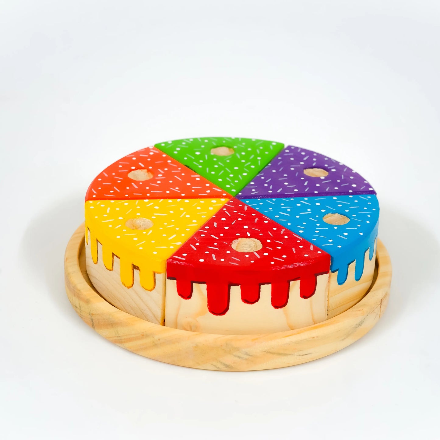Wooden Rainbow Fruit Surprise Cake Toy 6 slices, 6 removable candles
