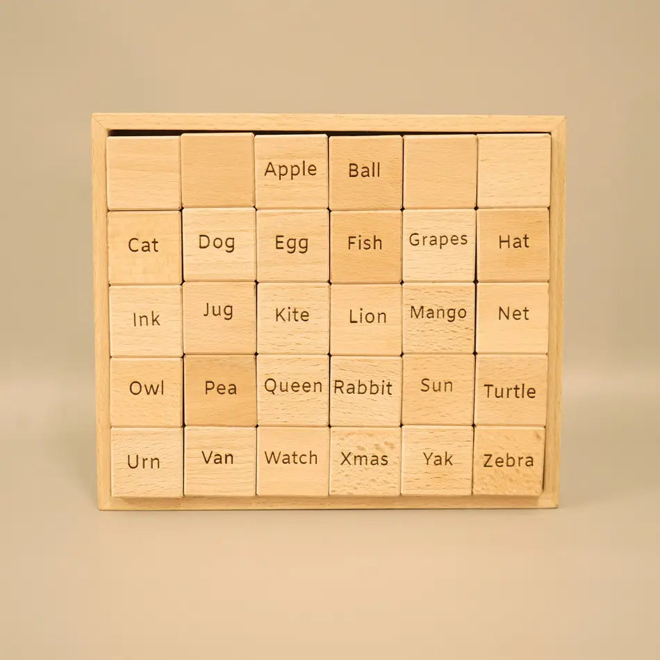wooden English word block toys