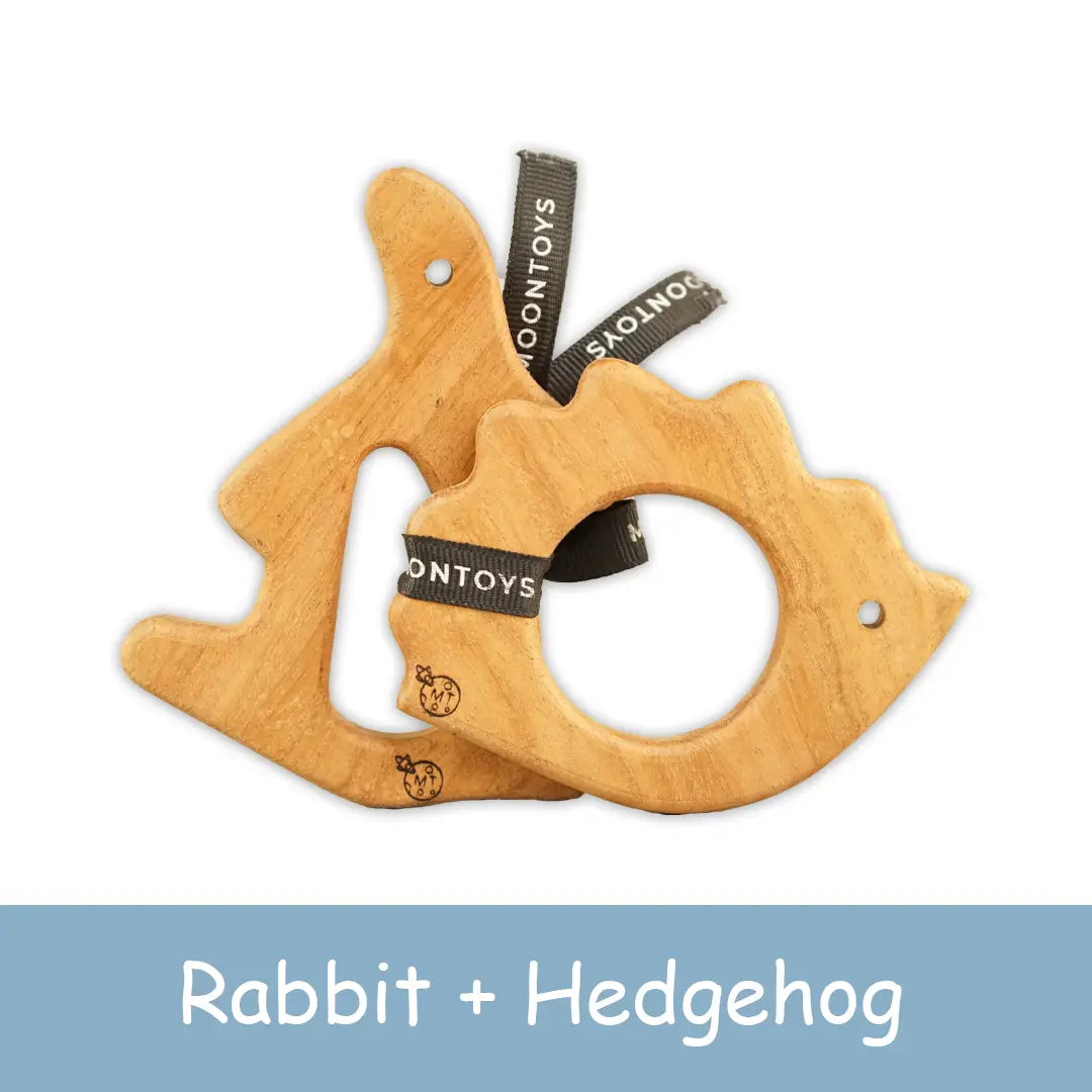Wooden Rabbit and Hedgehog Teething Toys