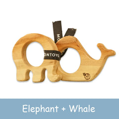 Wooden Elephant and Whale Teether Toys