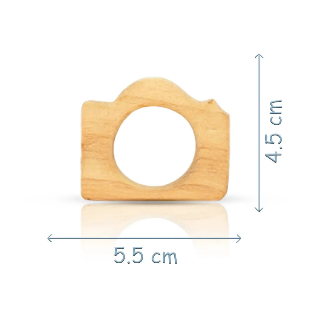 Dimensions with Wooden Camera Teether Toys