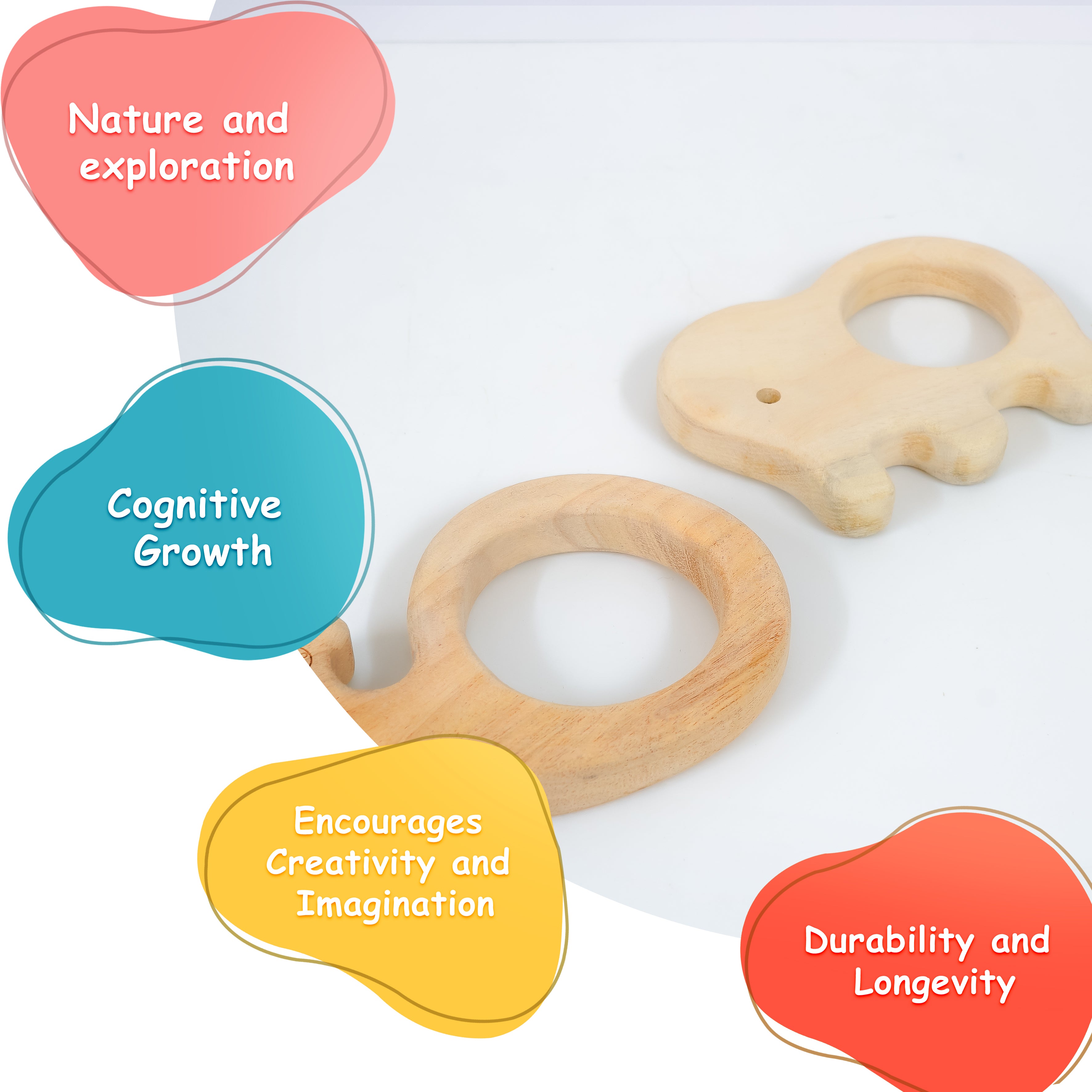 Wooden Teether Toys – Elephant + Whale