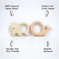 Wooden Teether Toys – Elephant + Whale