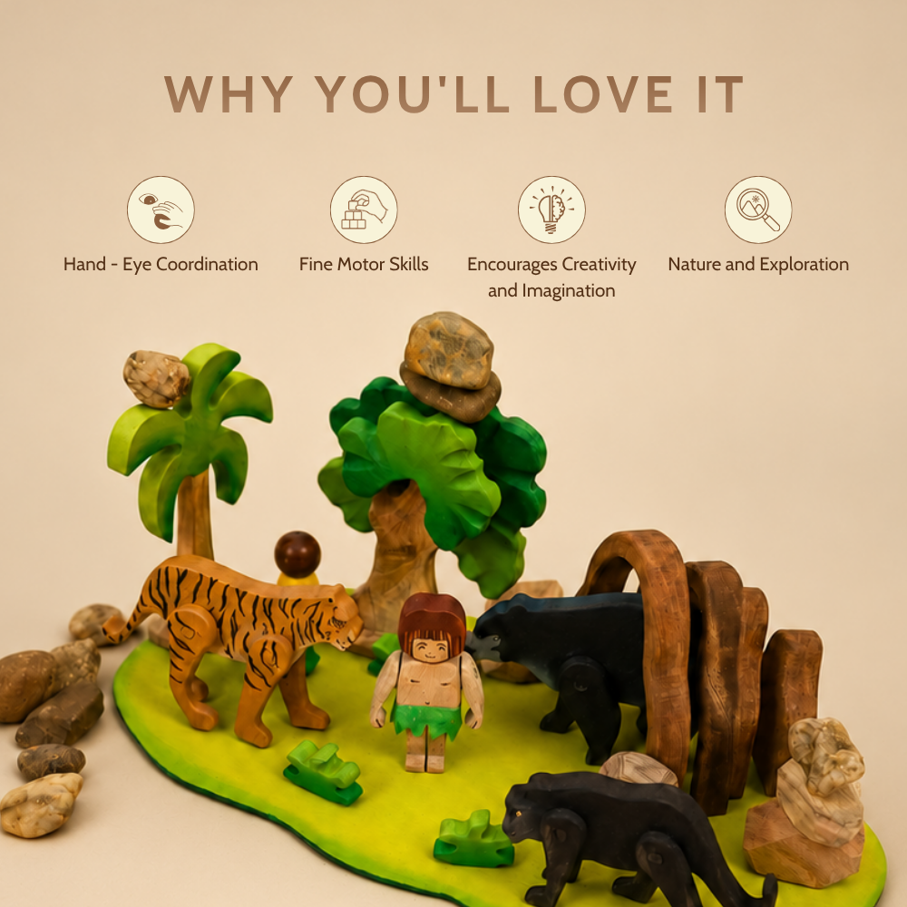 The Jungle Diaries Toy – Montessori Wooden Jungle Animal Playset