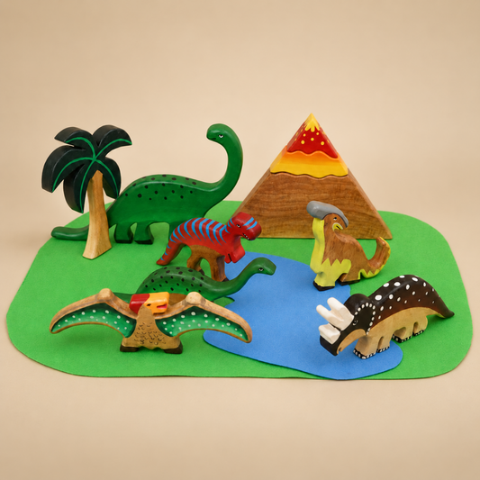 Jurassic World Wooden Dinosaur Toy Set – Eco-Friendly Neem Wood Educational Playset