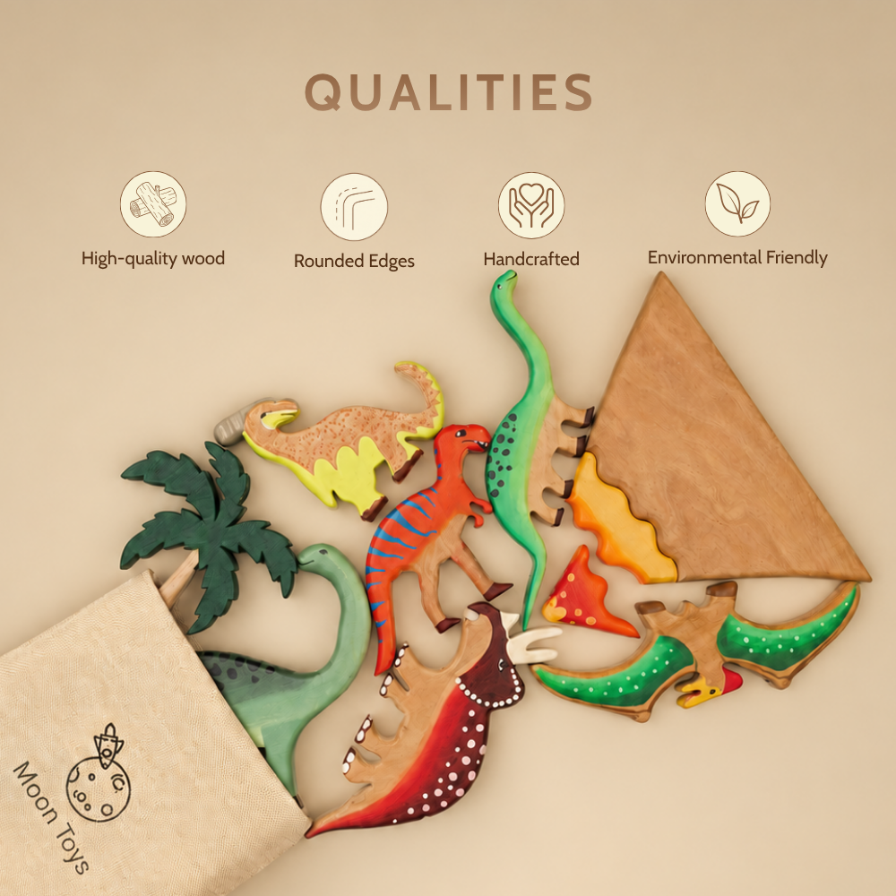 Jurassic World Wooden Dinosaur Toy Set – Eco-Friendly Neem Wood Educational Playset