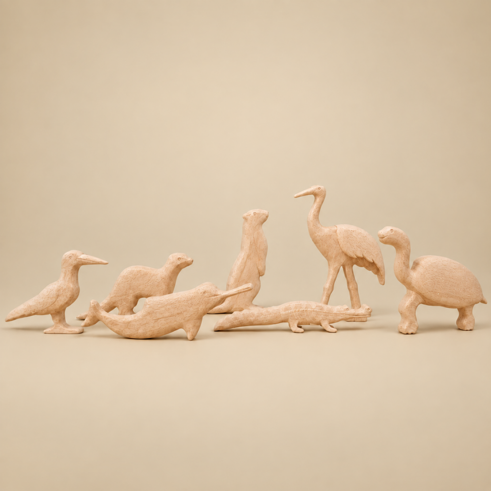 Wild Wonders of India Wooden Figurine Natural Set
