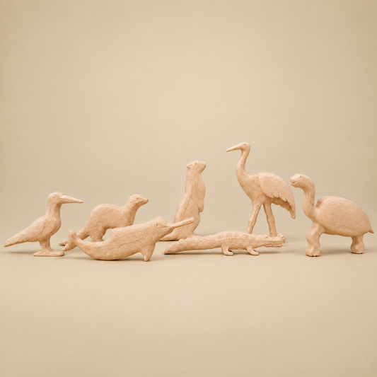 Wild Wonders of India Wooden Figurine Natural Set