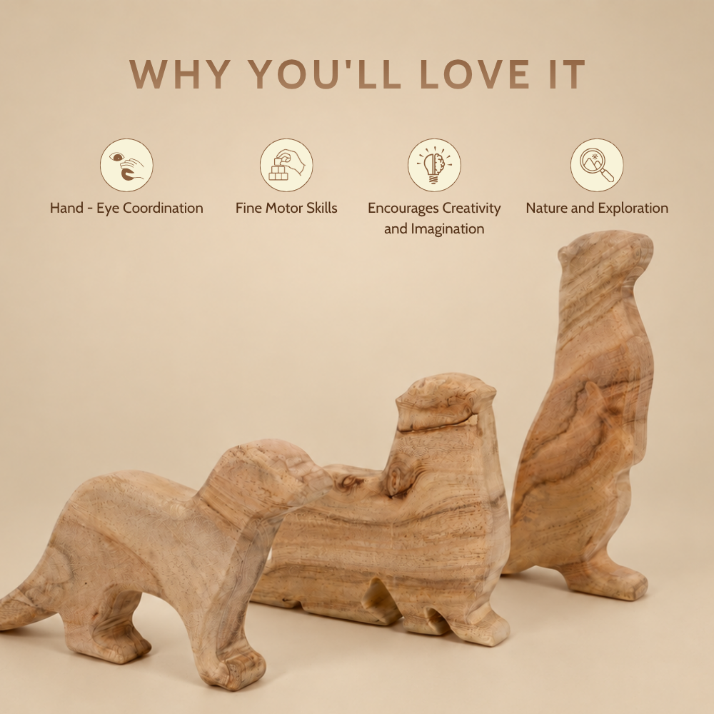 Wild Wonders of India Wooden Figurine Natural Set