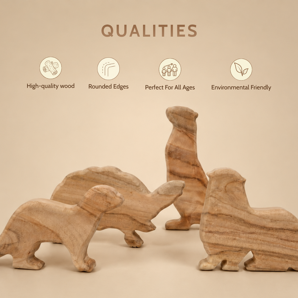 Wild Wonders of India Wooden Figurine Natural Set