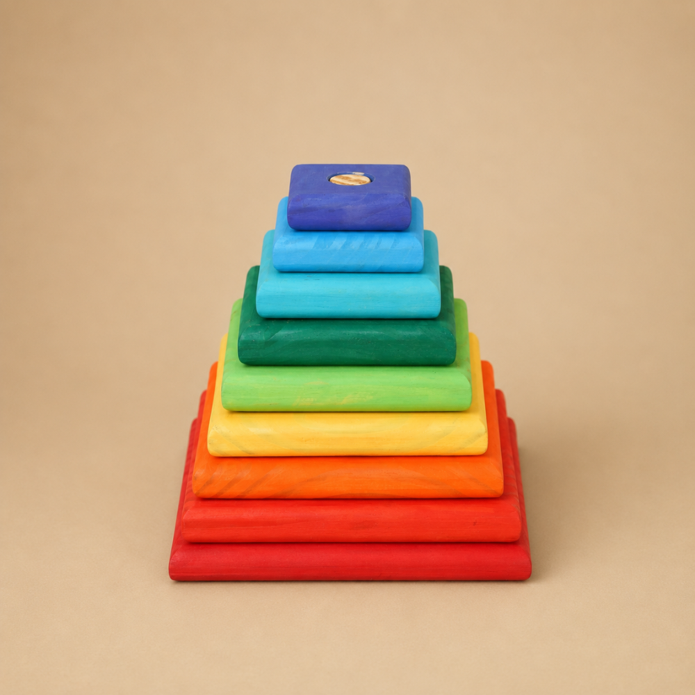 Colorful Pyramid Square Wooden Stacker