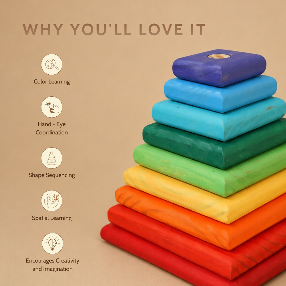 Colorful Pyramid Square Wooden Stacker