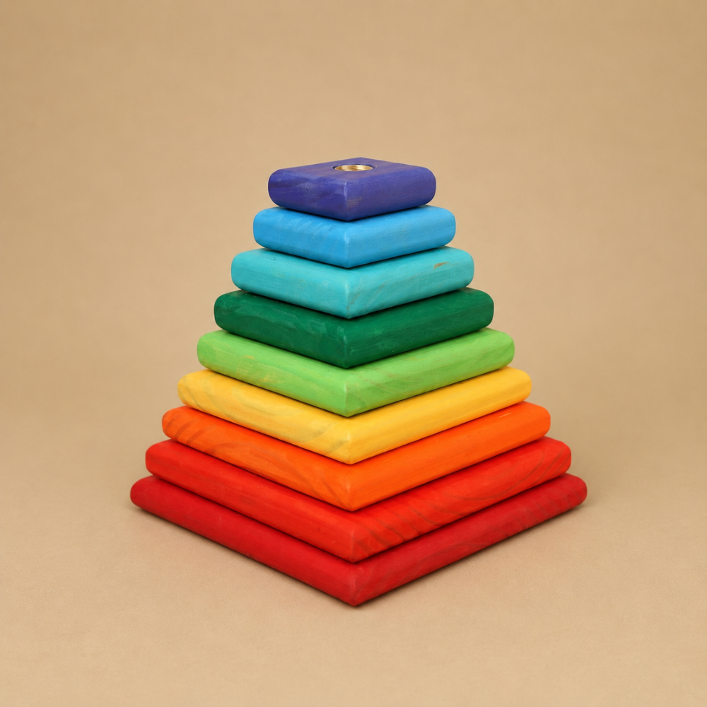 Colorful Pyramid Square Wooden Stacker