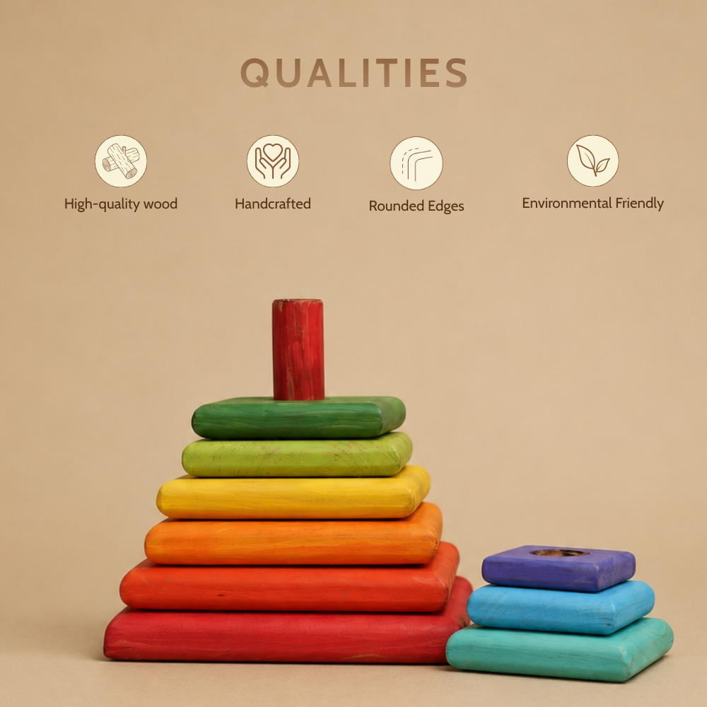 Colorful Pyramid Square Wooden Stacker