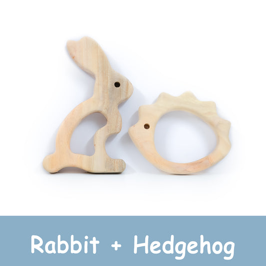 Wood Teething Toys – Hedgehog + Rabbit