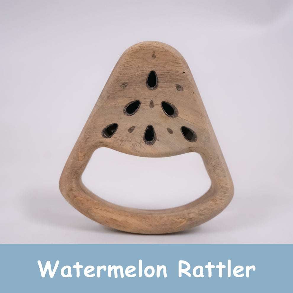 Watermelon Rackets Toy Watermelon Rattler – Neem Wood Baby Toy – MoonToys