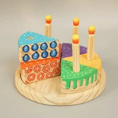  Wooden Rainbow Fruit Surprise Cake Toy 6 Slices, 6 Candles