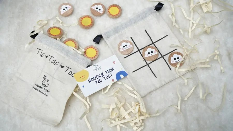 Wooden Tic Tac Toe Game Toys with Bag