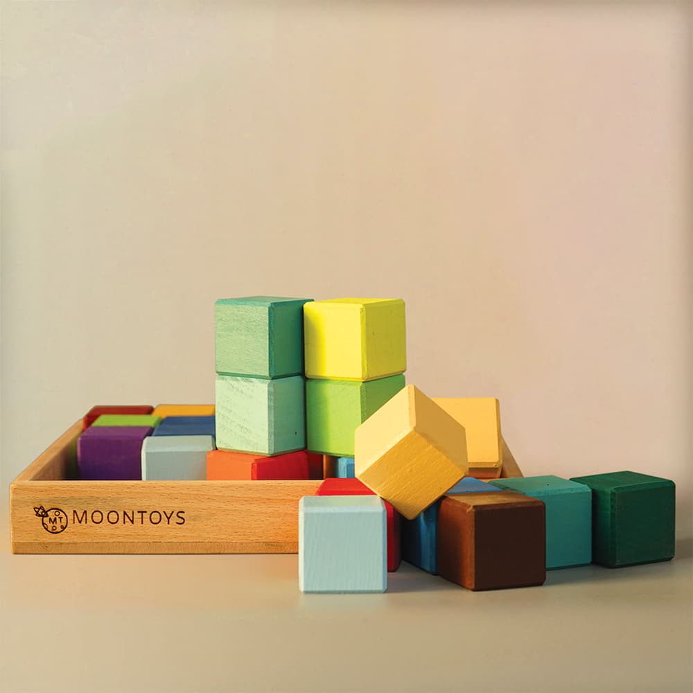 Wooden Rainbow Blocks Set Toys with Tray