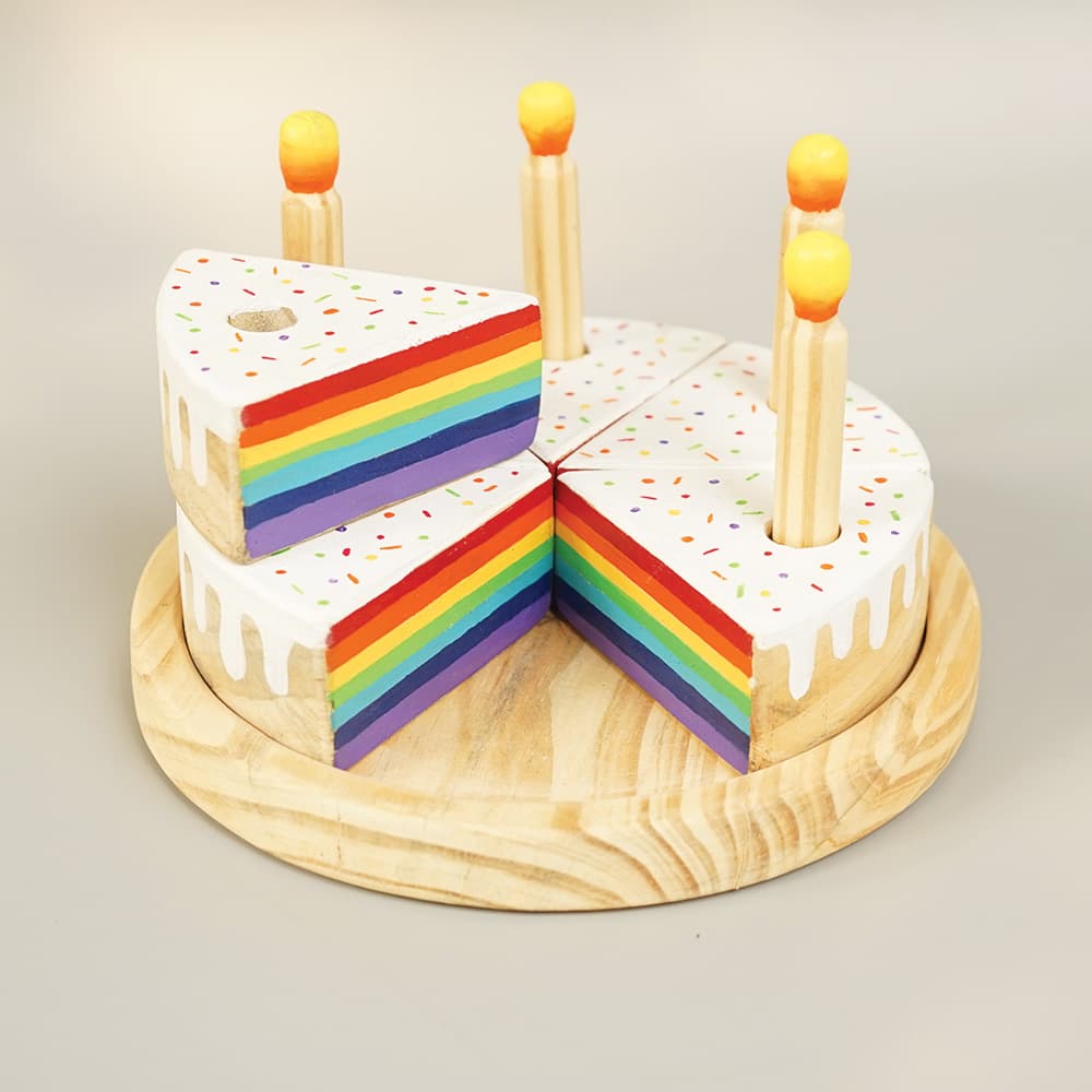 Wooden Rainbow-Filled Vanilla Cake Toys