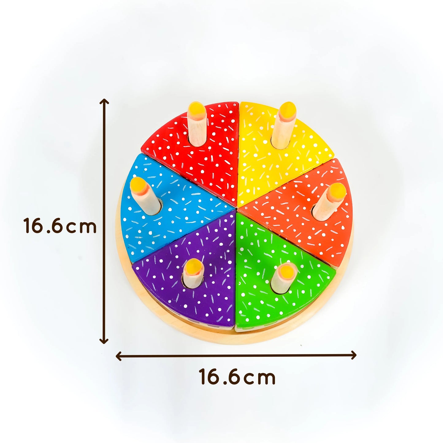Wooden Rainbow Fruit Surprise Cake Toy 6 slices, 6 removable candles