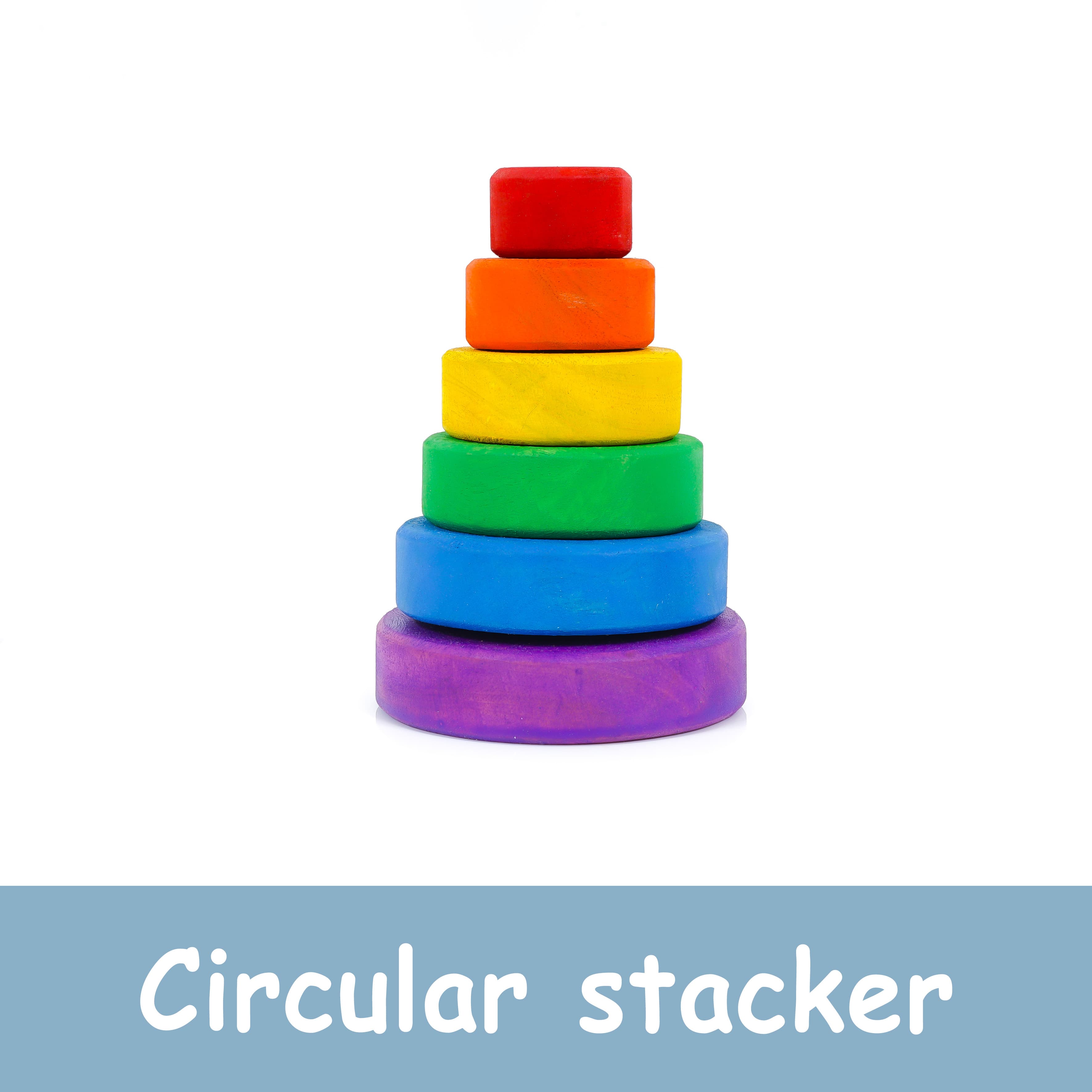 Wooden Colorful Circular Stacker – Montessori Ring Toy – MoonToys
