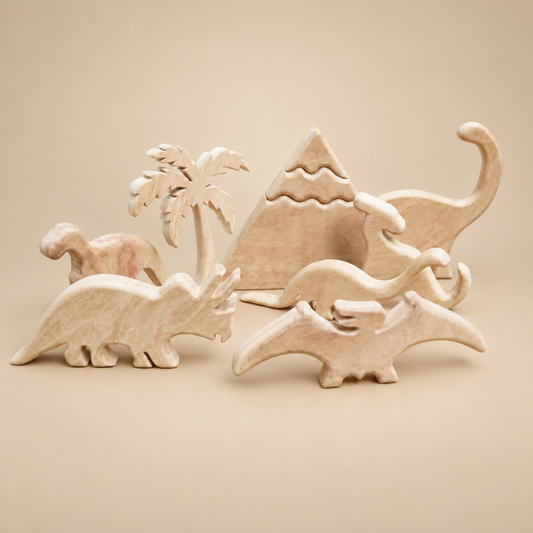 Natural Jurassic Toy Set – Eco-Friendly Wooden Dinosaur Toy Set