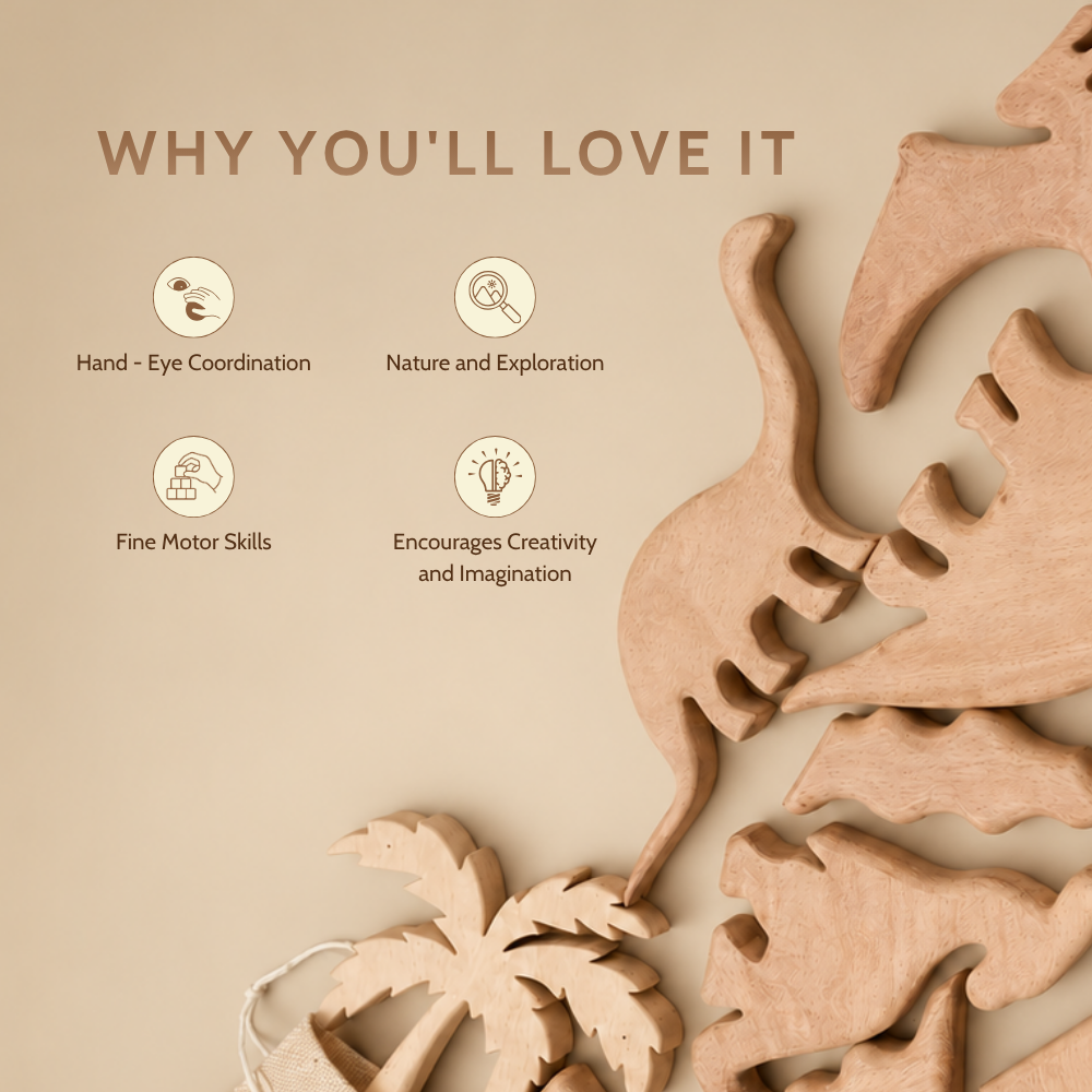 Natural Jurassic Toy Set – Eco-Friendly Wooden Dinosaur Toy Set