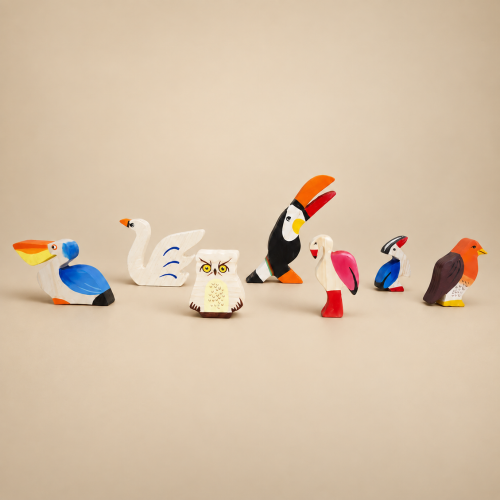 MoonBirds Wooden Bird Figurine Set – Neem Wood Montessori Toys