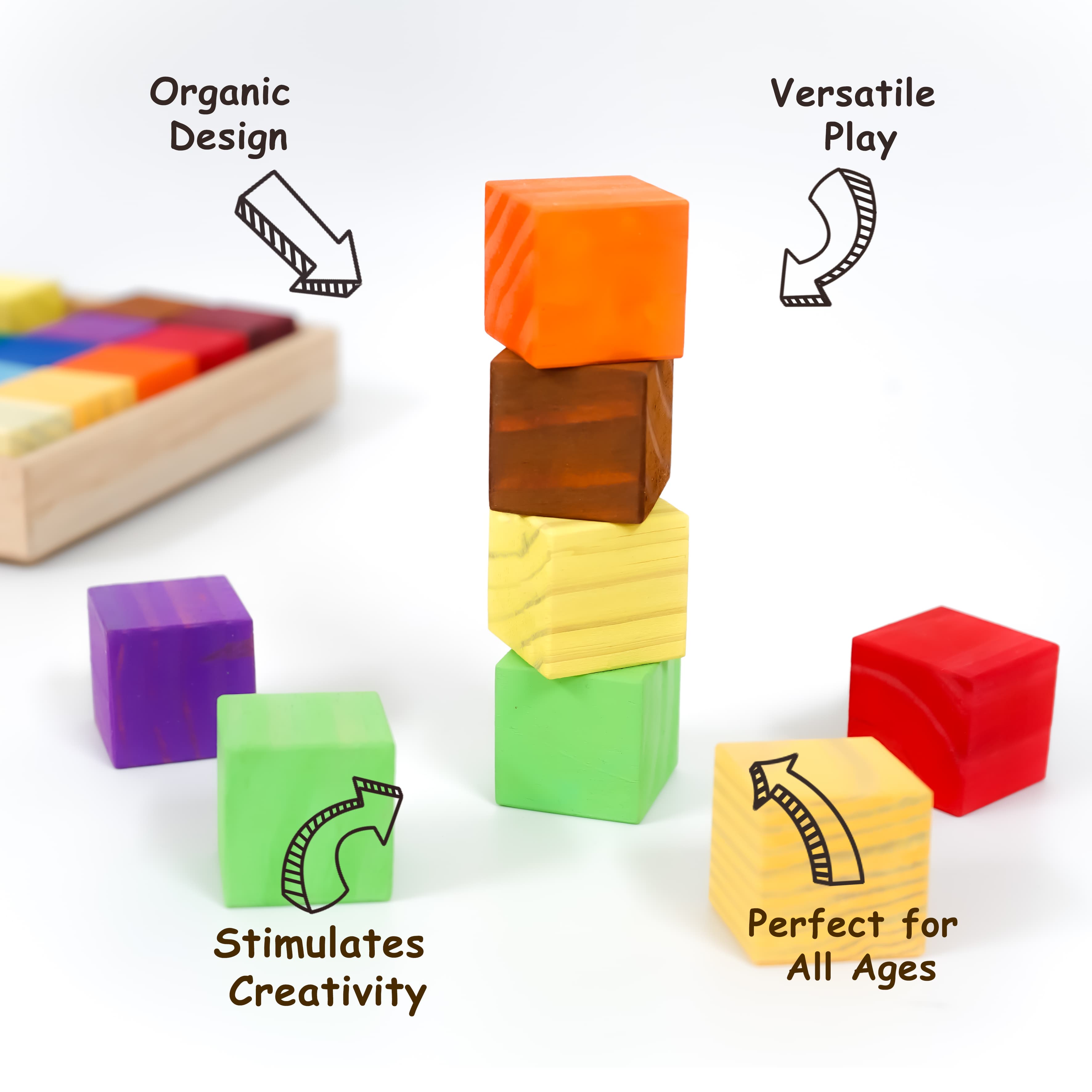 Wooden Toys – Rainbow Blocks Set- 30 Blocks 1 Tray